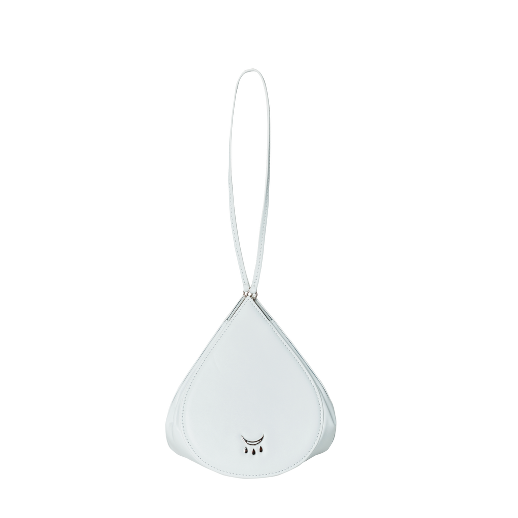 White triangular pouch with a strap on a white background