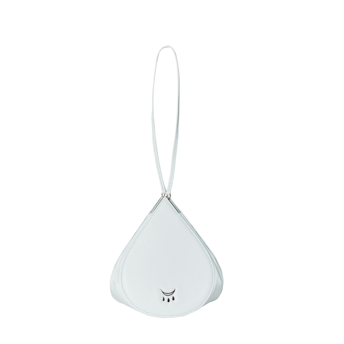 White triangular pouch with a strap on a white background