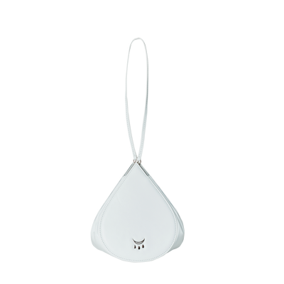 White triangular pouch with a strap on a white background